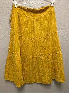 Lost + Wander Mustard Yellow Swiss Dots Tiered Cotton Lined A-Line Skirt 3701